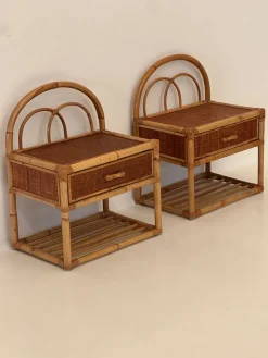 Pamono Vintage Rattan Bedside Tables, 1980s, Set of 2><noscript><img width=