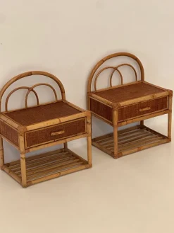 Pamono Vintage Rattan Bedside Tables, 1980s, Set of 2><noscript><img width=