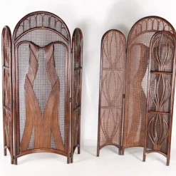 Pamono Vintage Rattan Folding Screens, 1970s, Set of 2> Room Dividers & Screens