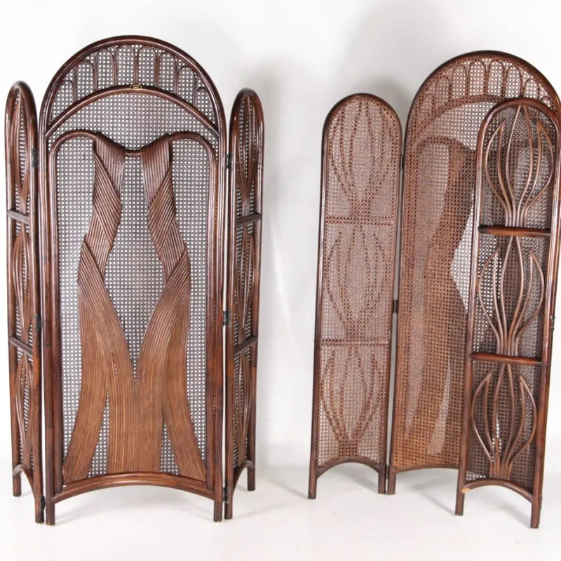Pamono Vintage Rattan Folding Screens, 1970s, Set of 2> Room Dividers & Screens