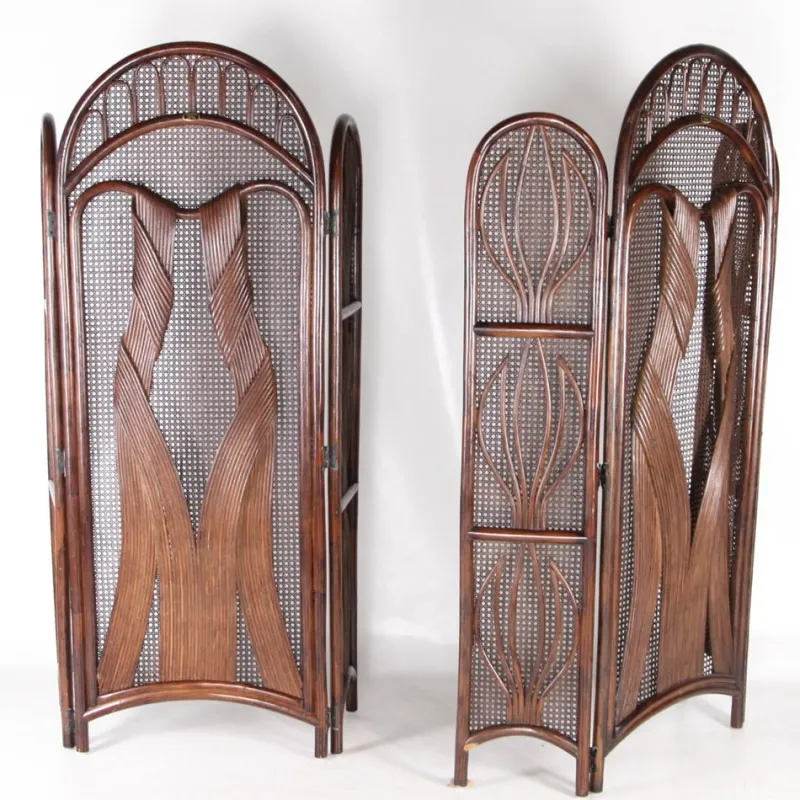 Pamono Vintage Rattan Folding Screens, 1970s, Set of 2> Room Dividers & Screens