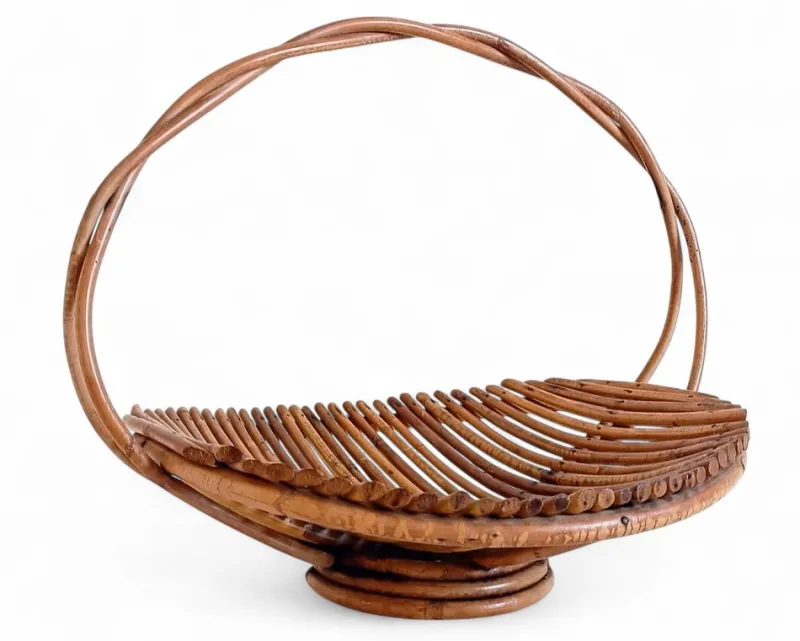 Pamono Vintage Rattan Fruit Bowl Basket Centerpiece by Franco Albini, 1950s