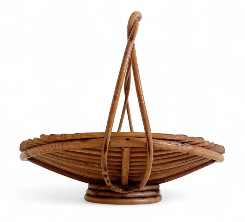 Pamono Vintage Rattan Fruit Bowl Basket Centerpiece by Franco Albini, 1950s