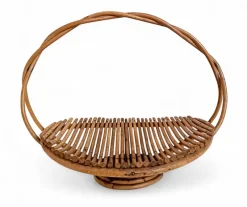 Pamono Vintage Rattan Fruit Bowl Basket Centerpiece by Franco Albini, 1950s