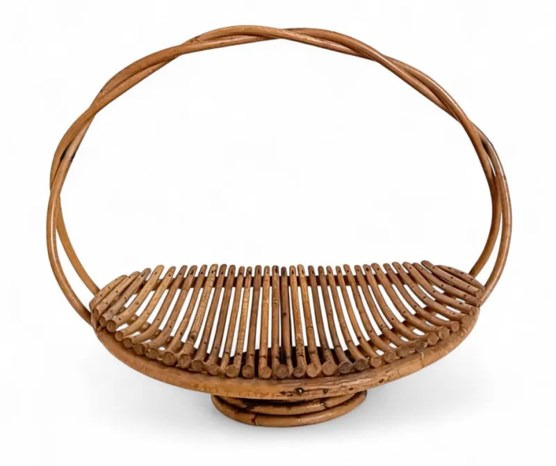 Pamono Vintage Rattan Fruit Bowl Basket Centerpiece by Franco Albini, 1950s
