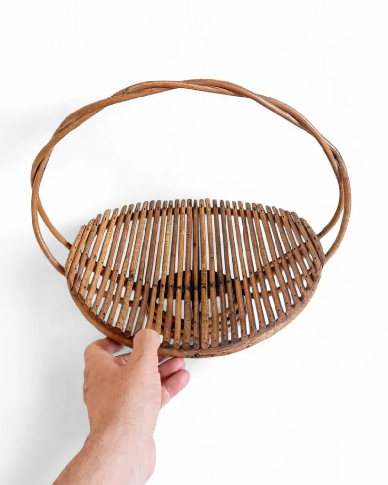 Pamono Vintage Rattan Fruit Bowl Basket Centerpiece by Franco Albini, 1950s