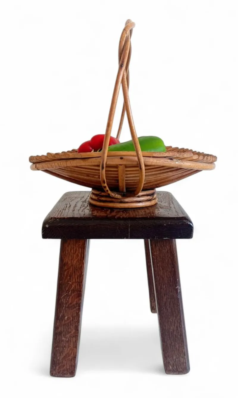 Pamono Vintage Rattan Fruit Bowl Basket Centerpiece by Franco Albini, 1950s