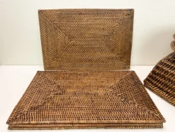 Pamono Vintage Rattan Plates, Serving Tray and Placemats, 1970s, Set of 13><noscript><img width=