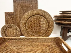 Pamono Vintage Rattan Plates, Serving Tray and Placemats, 1970s, Set of 13><noscript><img width=
