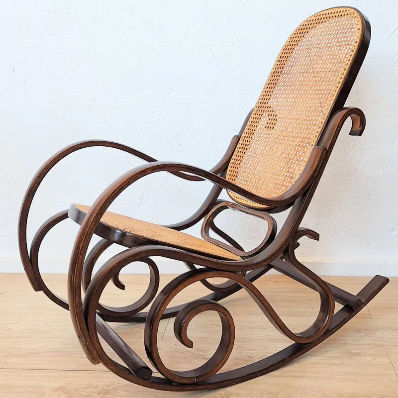 Outlet Pamono Vintage Rattan Rocking Chair in the style of Thonet, 1970s