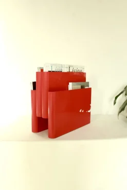 Pamono Vintage Red Plastic Carminio Magazine Holder by Giotto Stoppino for Kartell, Italy, 1980s><noscript><img width=