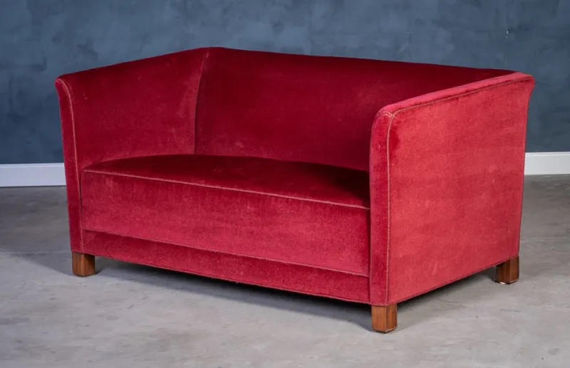 New Pamono Vintage Red Velvet Sofa, 1950s