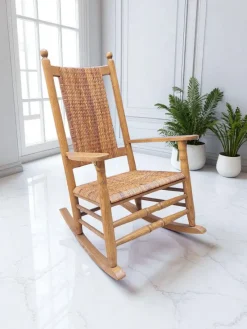 Hot Pamono Vintage Rocking Chair in Oak and Rattan, 1960s