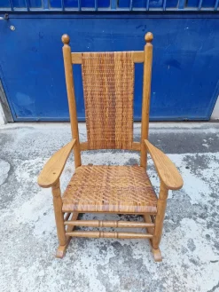 Hot Pamono Vintage Rocking Chair in Oak and Rattan, 1960s