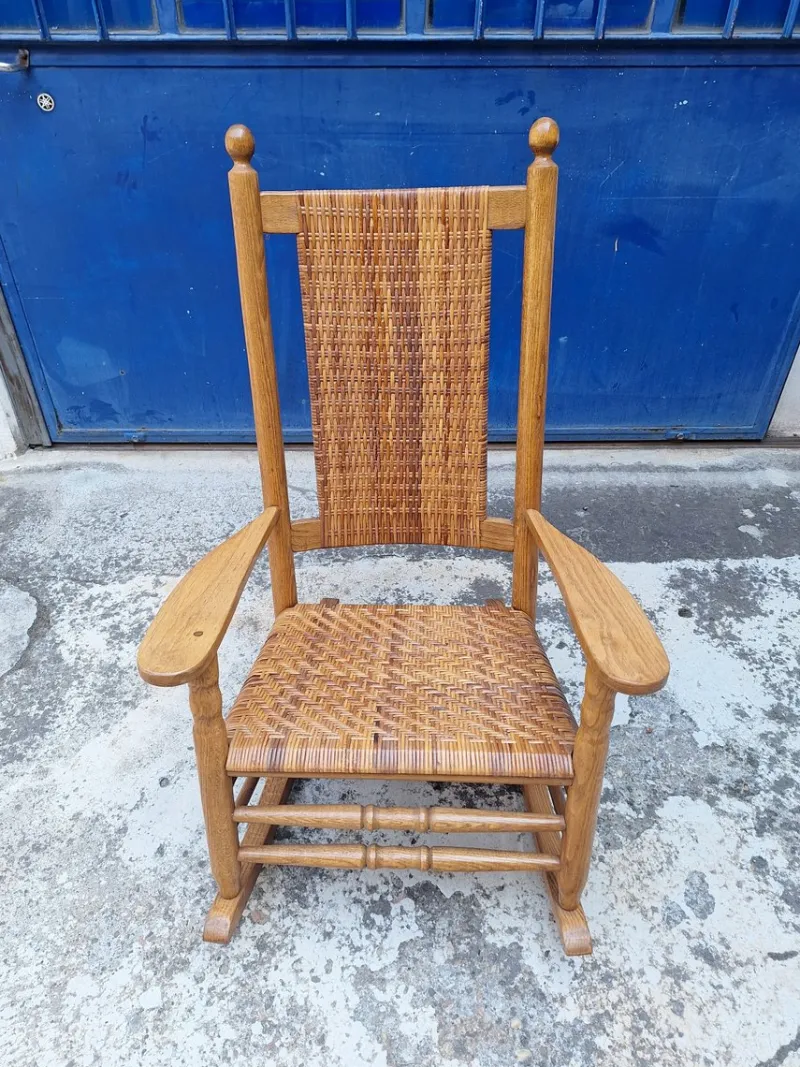 Hot Pamono Vintage Rocking Chair in Oak and Rattan, 1960s