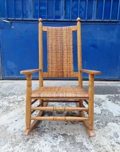 Hot Pamono Vintage Rocking Chair in Oak and Rattan, 1960s