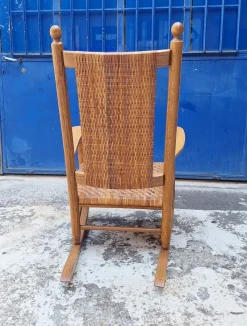 Hot Pamono Vintage Rocking Chair in Oak and Rattan, 1960s