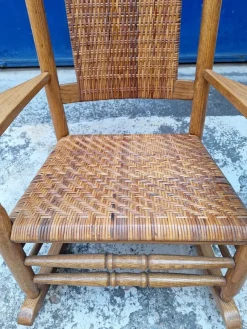 Hot Pamono Vintage Rocking Chair in Oak and Rattan, 1960s