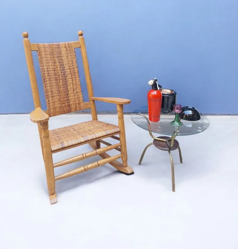 Hot Pamono Vintage Rocking Chair in Oak and Rattan, 1960s