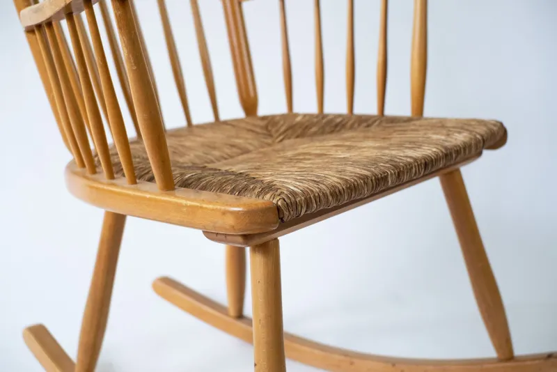 Pamono Vintage Rocking Chair in Rattan and Wood> Rocking Chairs