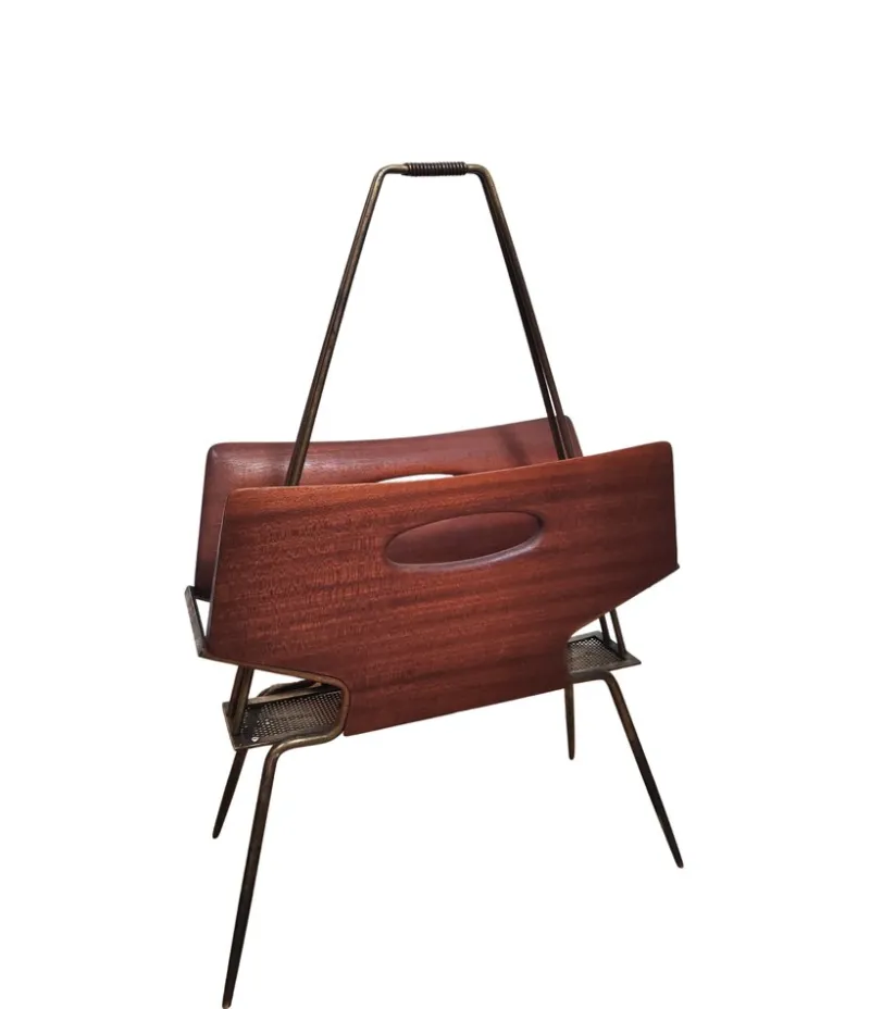 Pamono Vintage Rosewood and Brass Magazine Rack, 1950s> Magazine Racks