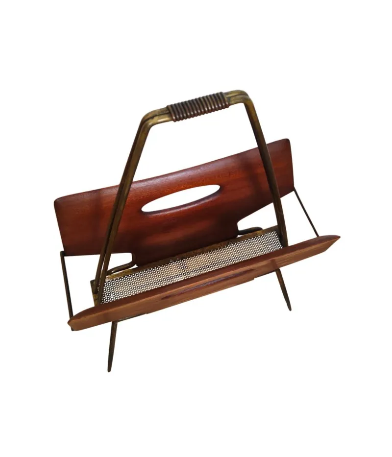 Pamono Vintage Rosewood and Brass Magazine Rack, 1950s> Magazine Racks