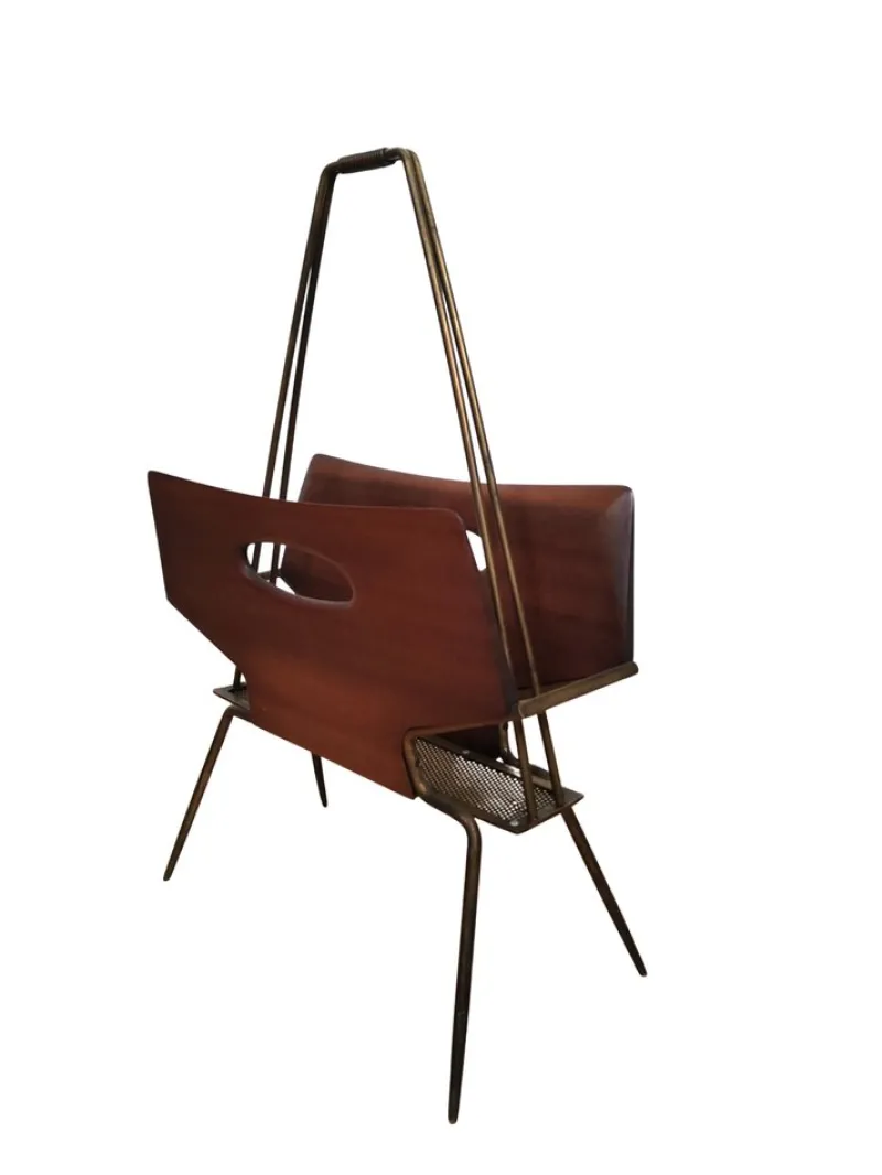 Pamono Vintage Rosewood and Brass Magazine Rack, 1950s> Magazine Racks