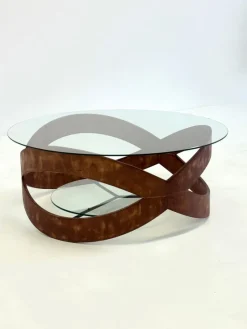 New Pamono Vintage Round Coffee Table with Sculptural Wooden Frame, 1970s