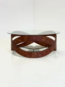 New Pamono Vintage Round Coffee Table with Sculptural Wooden Frame, 1970s