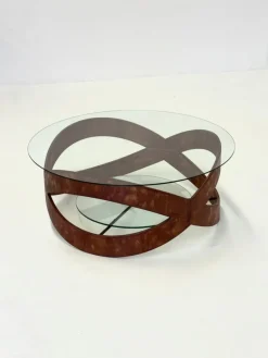 New Pamono Vintage Round Coffee Table with Sculptural Wooden Frame, 1970s