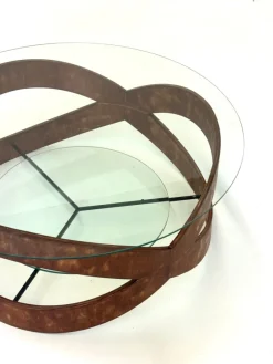 New Pamono Vintage Round Coffee Table with Sculptural Wooden Frame, 1970s