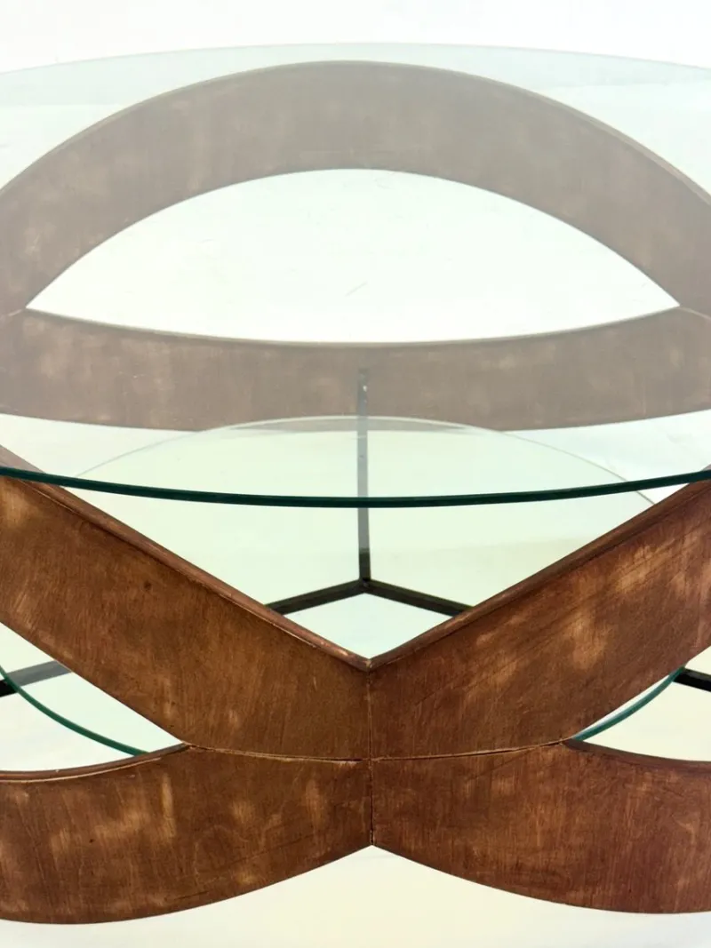 New Pamono Vintage Round Coffee Table with Sculptural Wooden Frame, 1970s