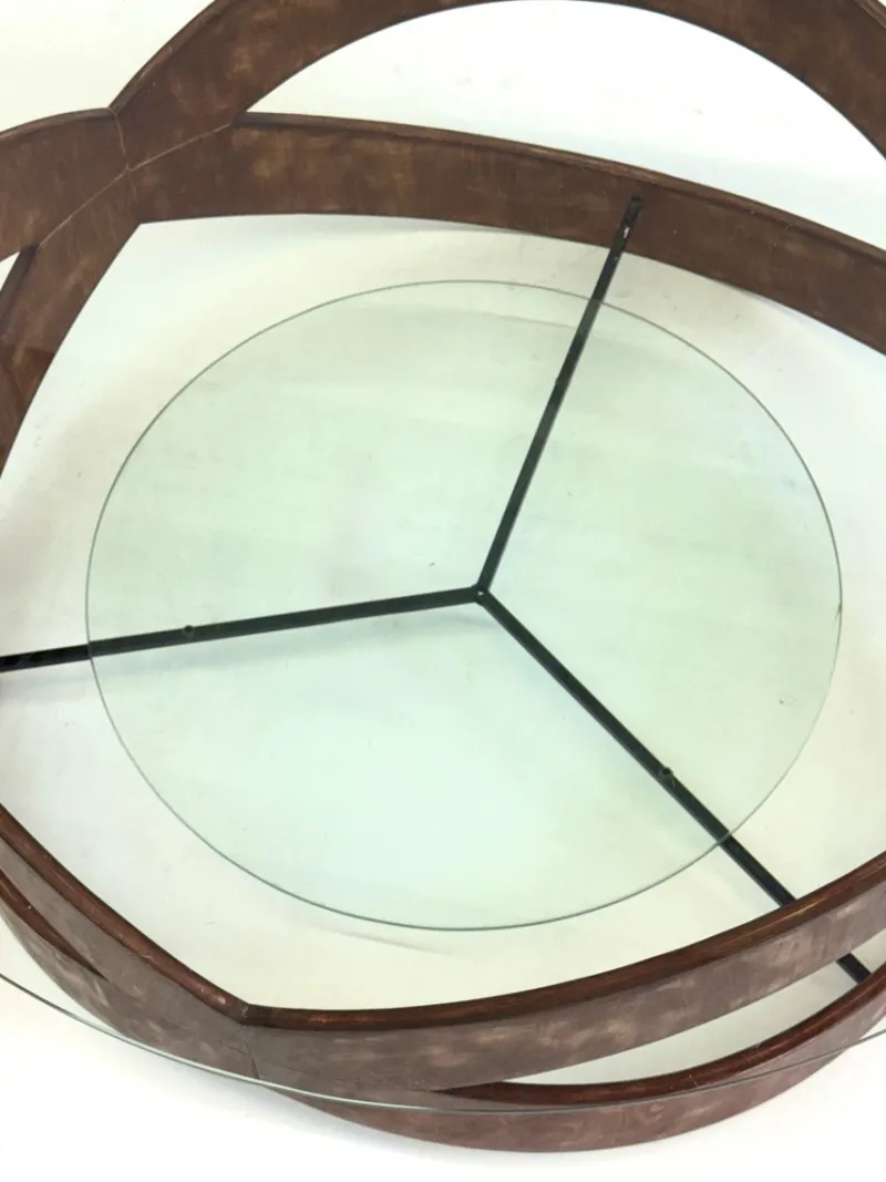 New Pamono Vintage Round Coffee Table with Sculptural Wooden Frame, 1970s
