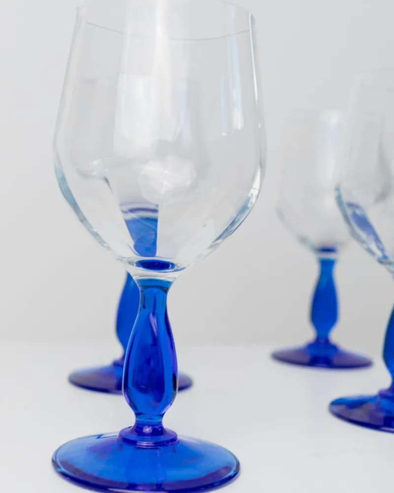 New Pamono Vintage Royal Blue Wine Glasses from MCM, Italy, 1980s, Set of 4