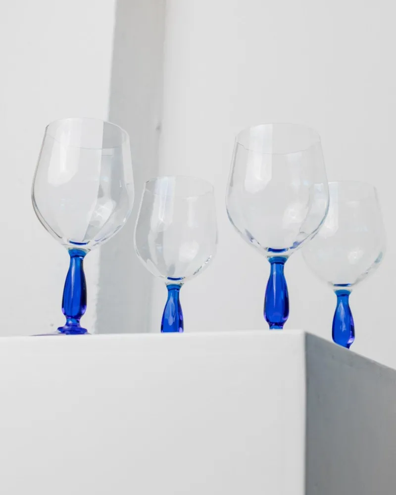 New Pamono Vintage Royal Blue Wine Glasses from MCM, Italy, 1980s, Set of 4