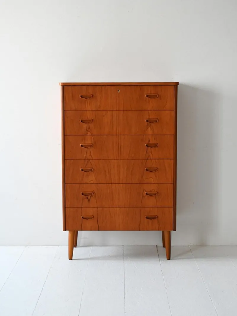 Pamono Vintage Scandinavian Flamed Teak Chest of Drawers, 1950s> Dressers, Commodes & Chests
