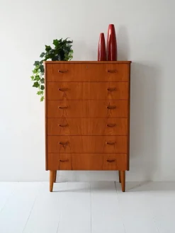 Pamono Vintage Scandinavian Flamed Teak Chest of Drawers, 1950s> Dressers, Commodes & Chests