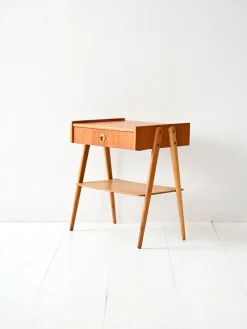 Pamono Vintage Scandinavian Nightstand with Shelf and Slanted Legs, 1950s><noscript><img width=