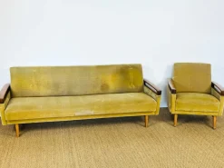 Sale Pamono Vintage Scandinavian Teak and Velvet Convertible Sofa and Armchair, 1960s, Set of 2