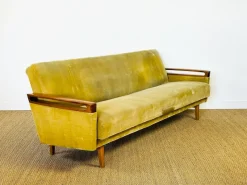 Sale Pamono Vintage Scandinavian Teak and Velvet Convertible Sofa and Armchair, 1960s, Set of 2