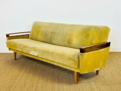 Sale Pamono Vintage Scandinavian Teak and Velvet Convertible Sofa and Armchair, 1960s, Set of 2