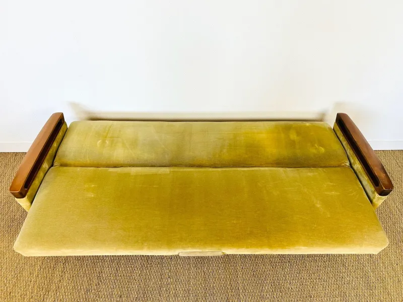 Sale Pamono Vintage Scandinavian Teak and Velvet Convertible Sofa and Armchair, 1960s, Set of 2