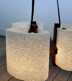 Pamono Vintage Scandinavian Teak and Acrylic Pendants, 1960s, Set of 2><noscript><img width=
