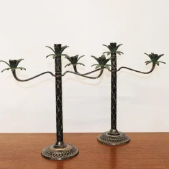Hot Pamono Vintage Scored Metal Palm Tree Candelabras, 1980s, Set of 2