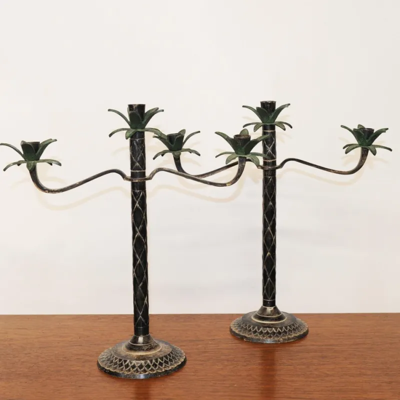 Hot Pamono Vintage Scored Metal Palm Tree Candelabras, 1980s, Set of 2