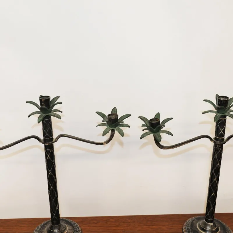 Hot Pamono Vintage Scored Metal Palm Tree Candelabras, 1980s, Set of 2