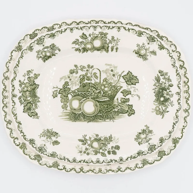 Pamono Vintage Serving Plates with Green Fruit Basket Decor from Masons, 1950s, Set of 2> Serving Dishes