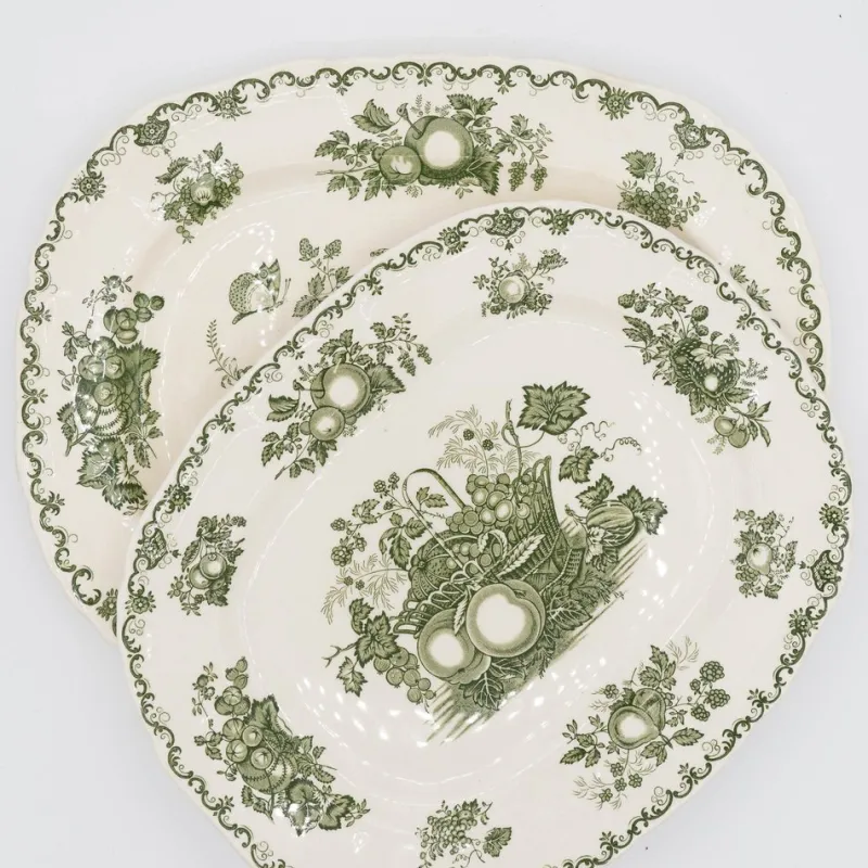 Pamono Vintage Serving Plates with Green Fruit Basket Decor from Masons, 1950s, Set of 2> Serving Dishes