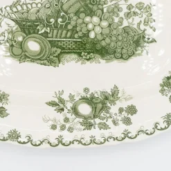 Pamono Vintage Serving Plates with Green Fruit Basket Decor from Masons, 1950s, Set of 2><noscript><img width=