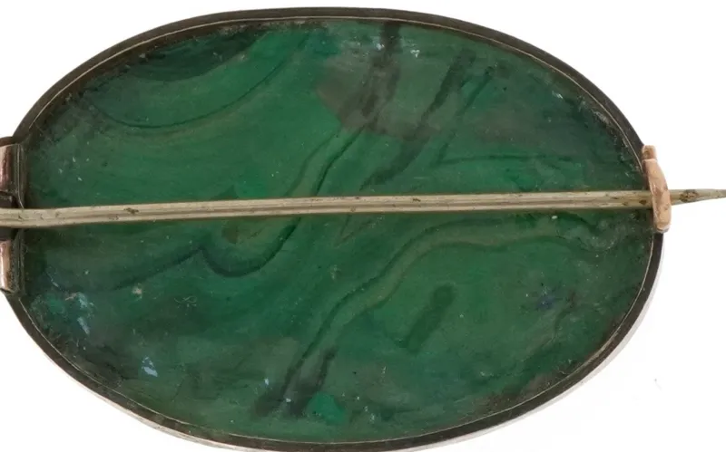 Clearance Pamono Vintage Silver and Cabochon Malachite Brooch, 1950s